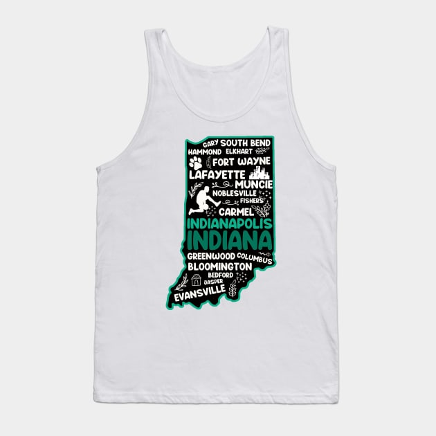 Indianapolis Indiana cute map, Fort Wayne, Evansville, Carmel, South Bend, Fishers, Bloomington, Hammond, Gary, Lafayette Tank Top by BoogieCreates